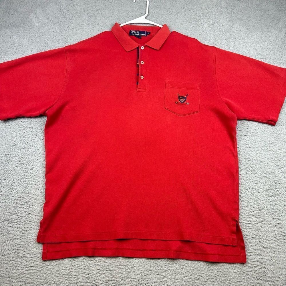 Polo Ralph‎ Lauren Mens Large Red Cotton Short Sleeve Golf Polo Shirt 1776